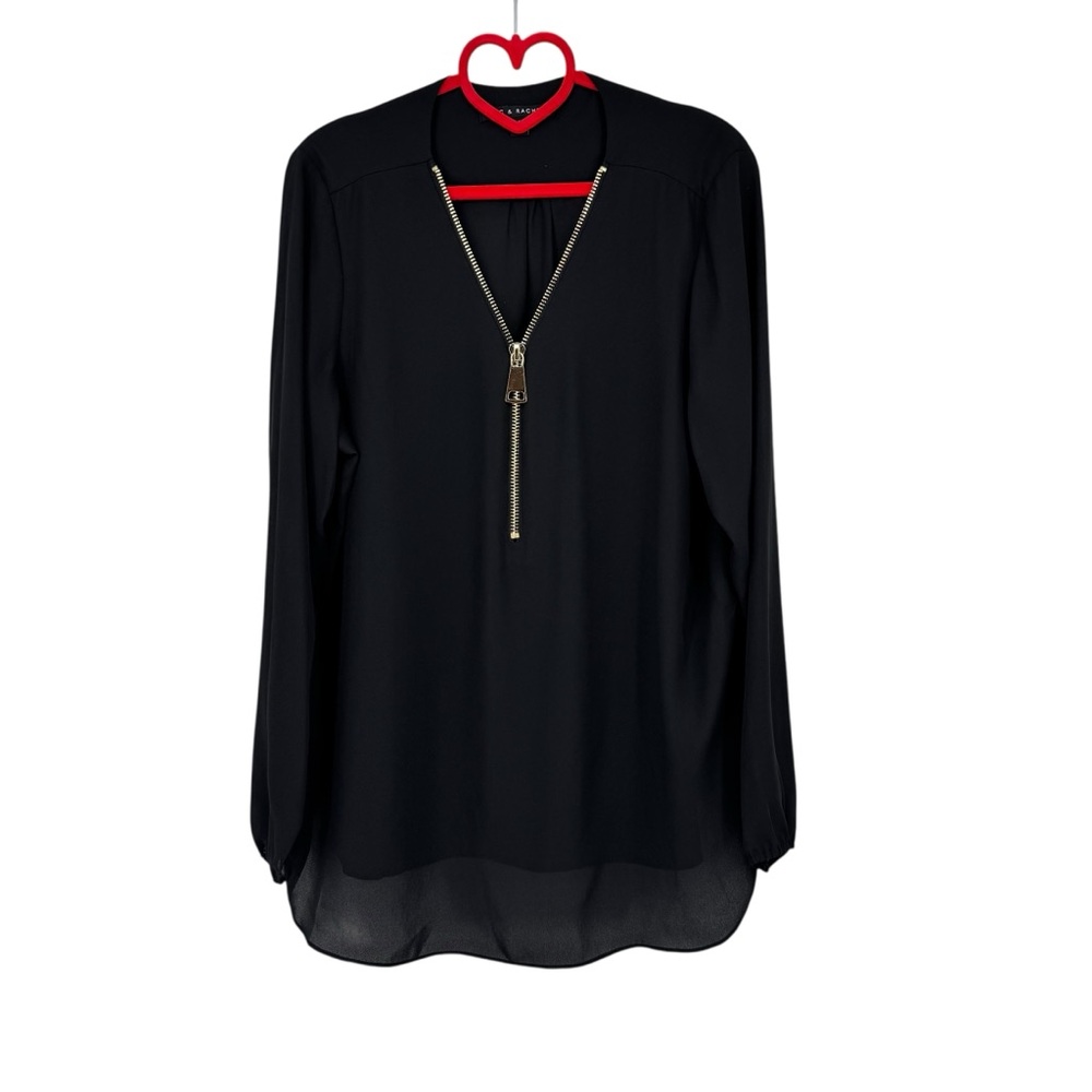Women’s Zac & Rachel XL Black Polyester Tunic Top w Chunky Gold (Working) Zipper